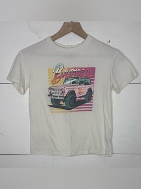 Ford Bronco Graphic Tee - Cream Pink Retro Print Size 7/8 Medium